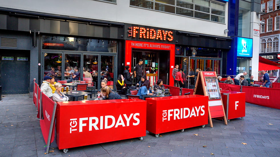 Outside TGI Fridays restaurant in Leicester Square, London